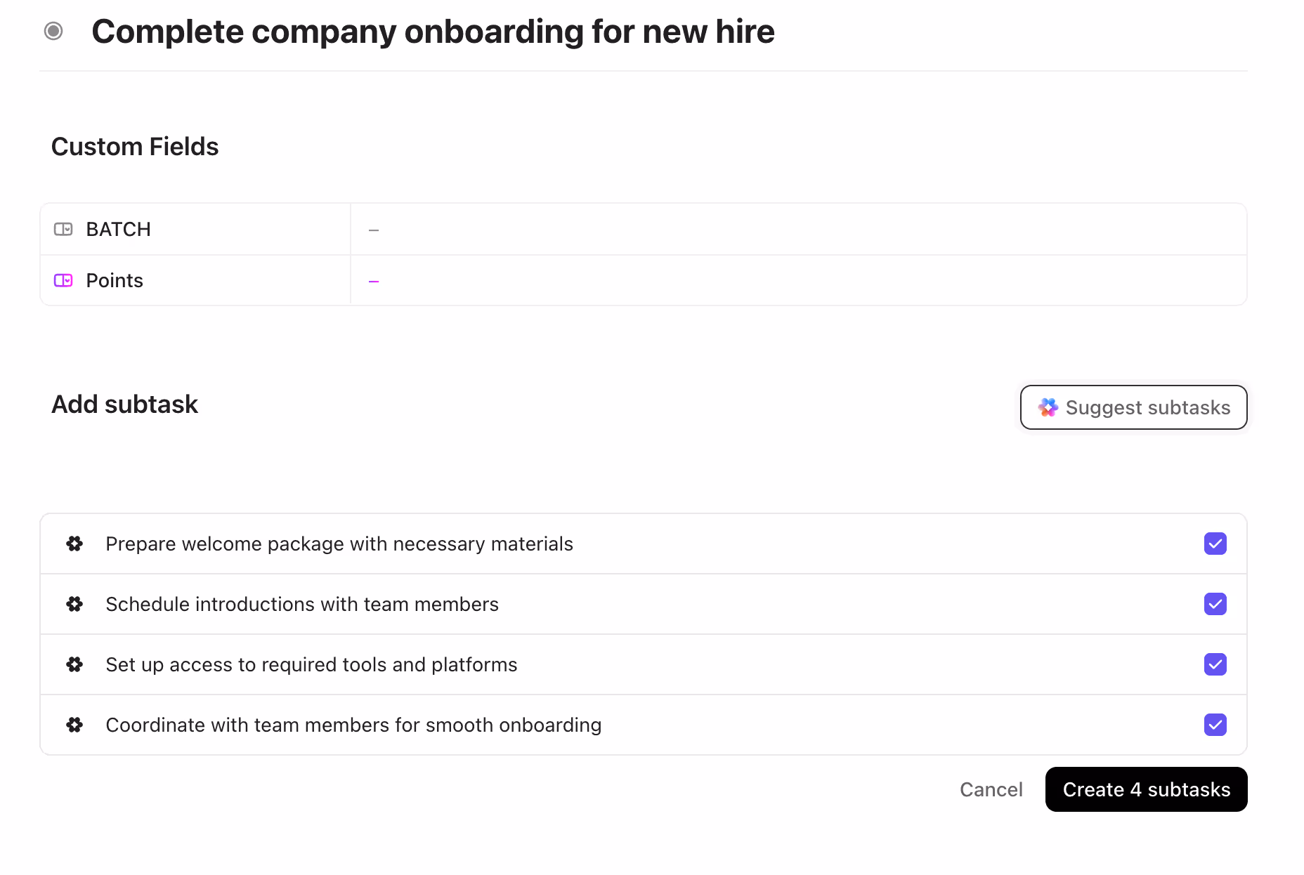 Use the 'Ask AI' feature in the list view to create tasks effortlessly by describing your needs Use the 'Ask AI' feature in the list view to create tasks effortlessly by describing your needs